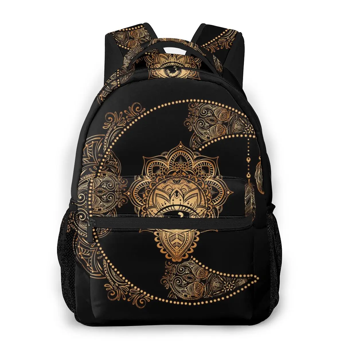 Backpack Women Shoulder Bag For Teenage Girls Boho Golden Moon And Sun Mandala Bagpack Female Ladies School Backpack