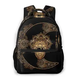 Rucksack Frauen Umhängetasche für Teenager-Mädchen Boho goldenen Mond und Sonne Mandala Bagpack weibliche Damen Schul rucksack