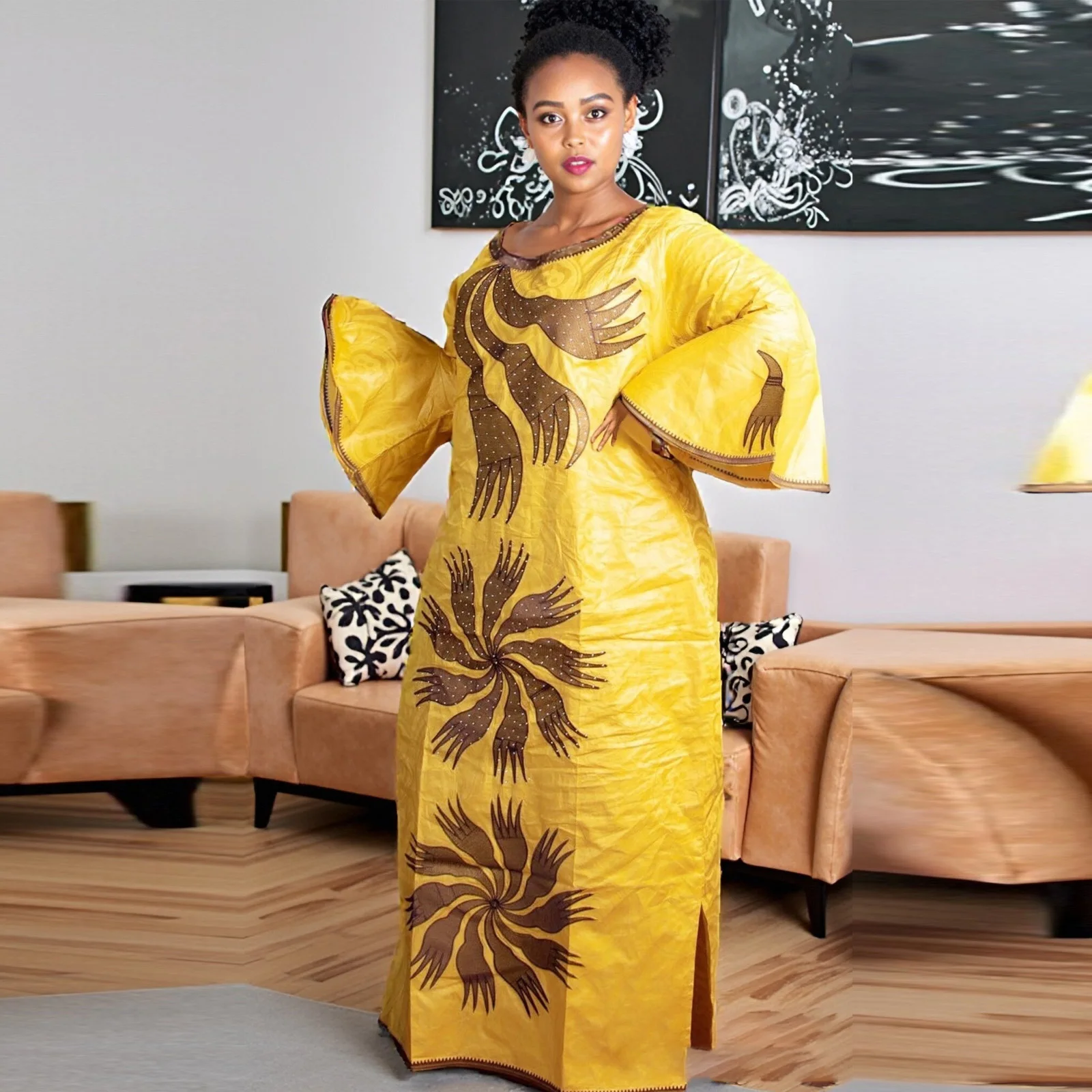 ملابس أفريقية للنساء عباية مطرزة مقاس كبير فستان كنيسة أنيق للحفلات #4