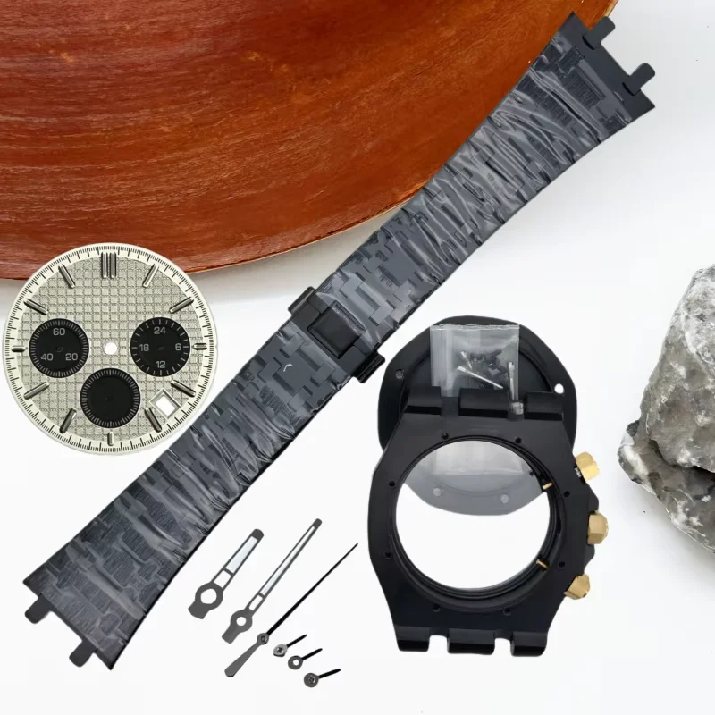 41mm Modified Accessory Silver Gold Watch Men Chronograph Stainless Steel Case Strap for Oak Japan VK63 Quartz Movement No Logo