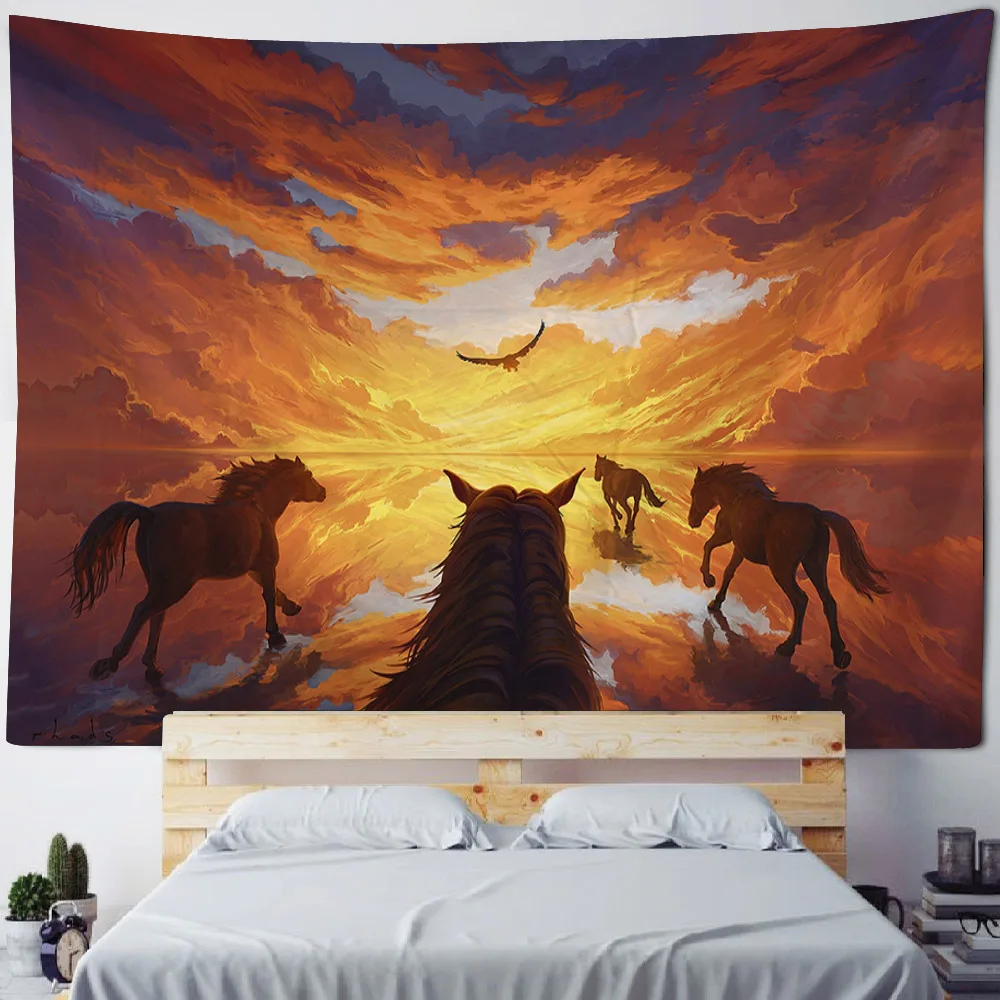 Running horse 3D printing tapestry animal wall hanging living room bedroom wall decoration Bohemian hippie aesthetic decoration