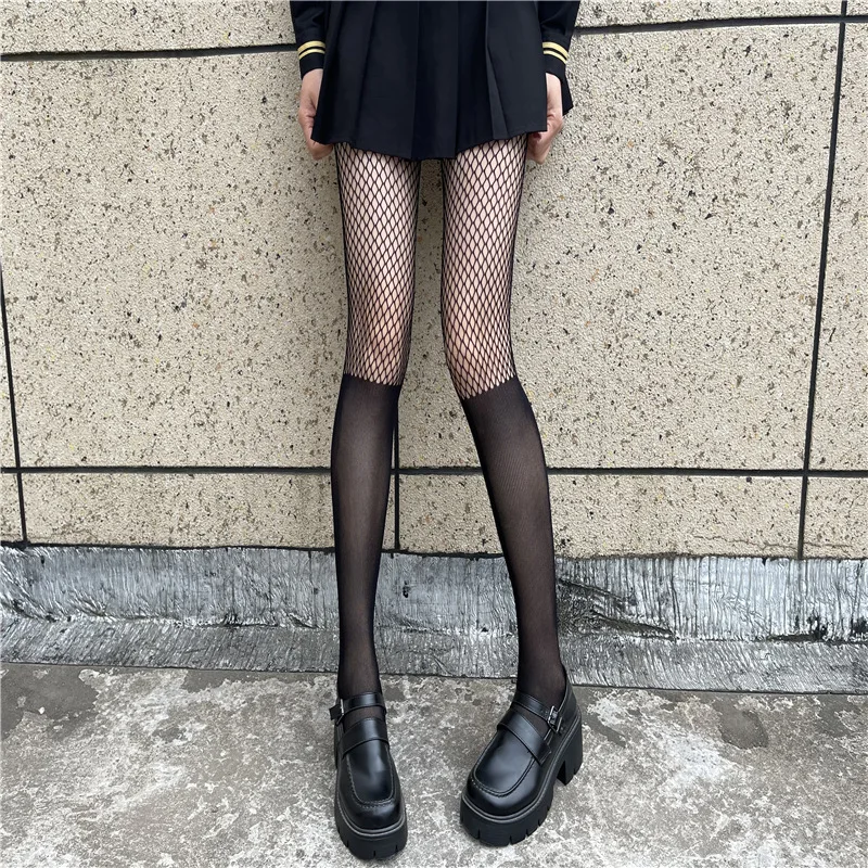 

Fishnet socks JK fake calf splicing stockings female thin sexy black silk fake high leg pantyhose anti hook wire