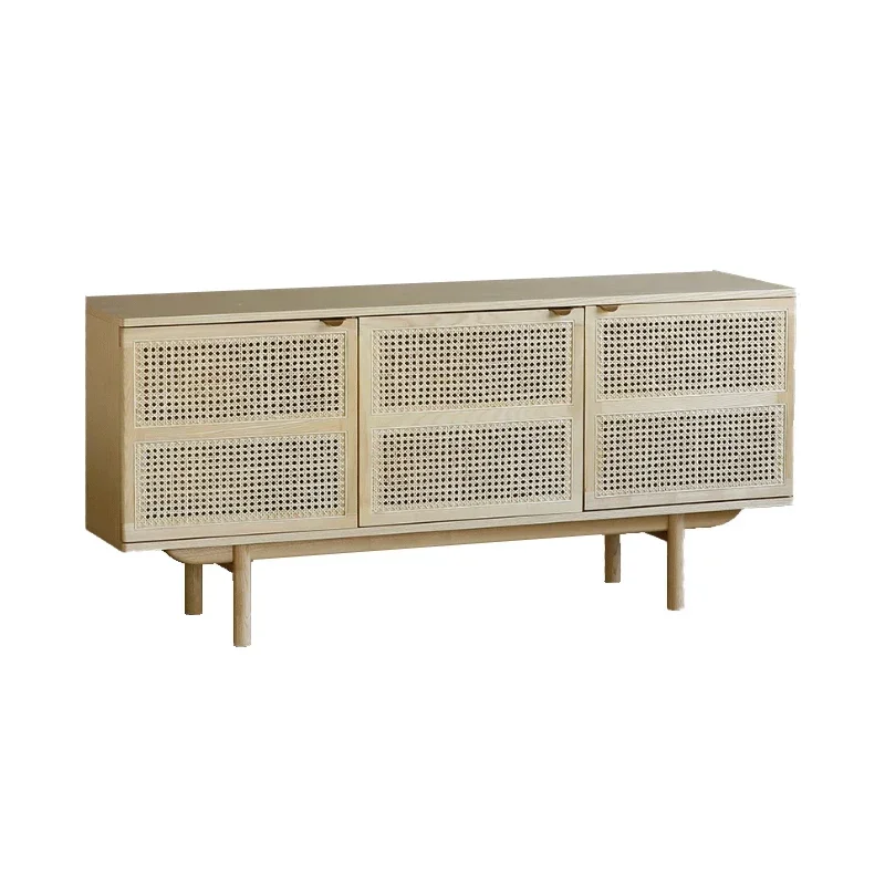 

Скандинавский буфет из массива дерева в средневековом стиле для гостиной, апартаментов, с ротанговыми элементами, для хранения и демонстрации