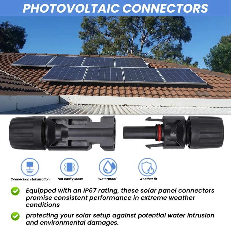 15 Sets MC-4 Connector Photovoltaic Connectors, Waterproof Photovoltaic Cable Connector