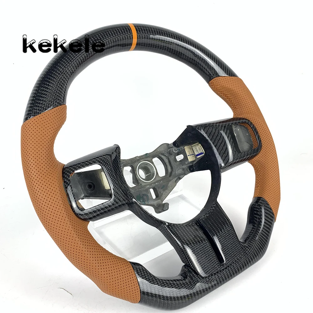 Customizable Brown Striped Carbon Fiber Leather Steering Wheel for Jeep According to Your Preferences