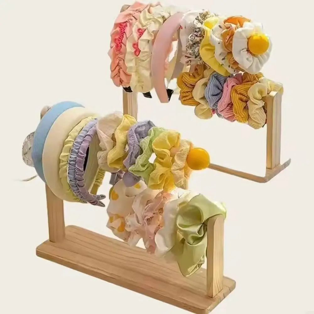 Деревянная повязка для волос, веревка для волос, держатель для резинок для волос, 2-слойная многофункциональная стойка для хранения резинок для волос, настольный держатель для витрины
