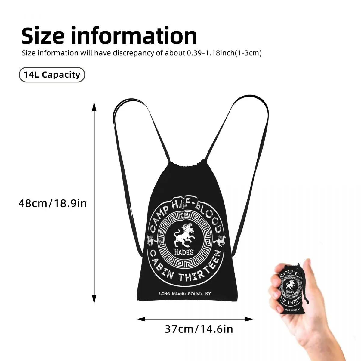 Cabin Thirteen Hades Percy Jackson Camp Half-Blood Drawstring Backpack hiking cycling Bag Travel Drawstring Bag for Men Women