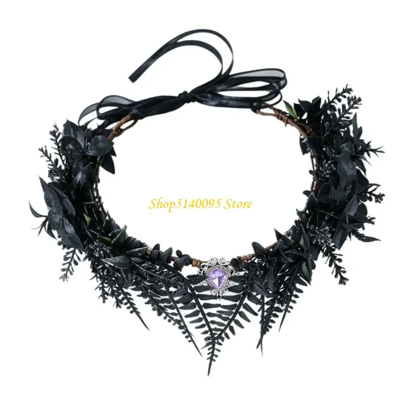 DXAE Flower Faery Crowns Elf Floral Headpiece Forest Crowns Elven Circlet with Layered Construction, Teardrop Accent and