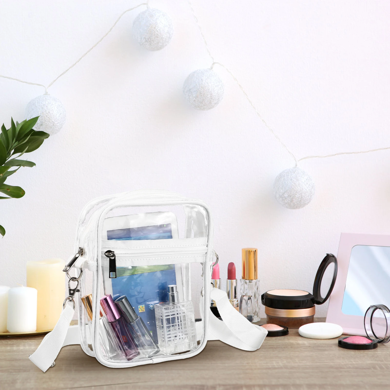 

2Pcs Clear Shoulder Bags Waterproof Concert Purse Women Tote Crossbody Sports Bag PVC Adjustable Spacious Handbag Travel Bag