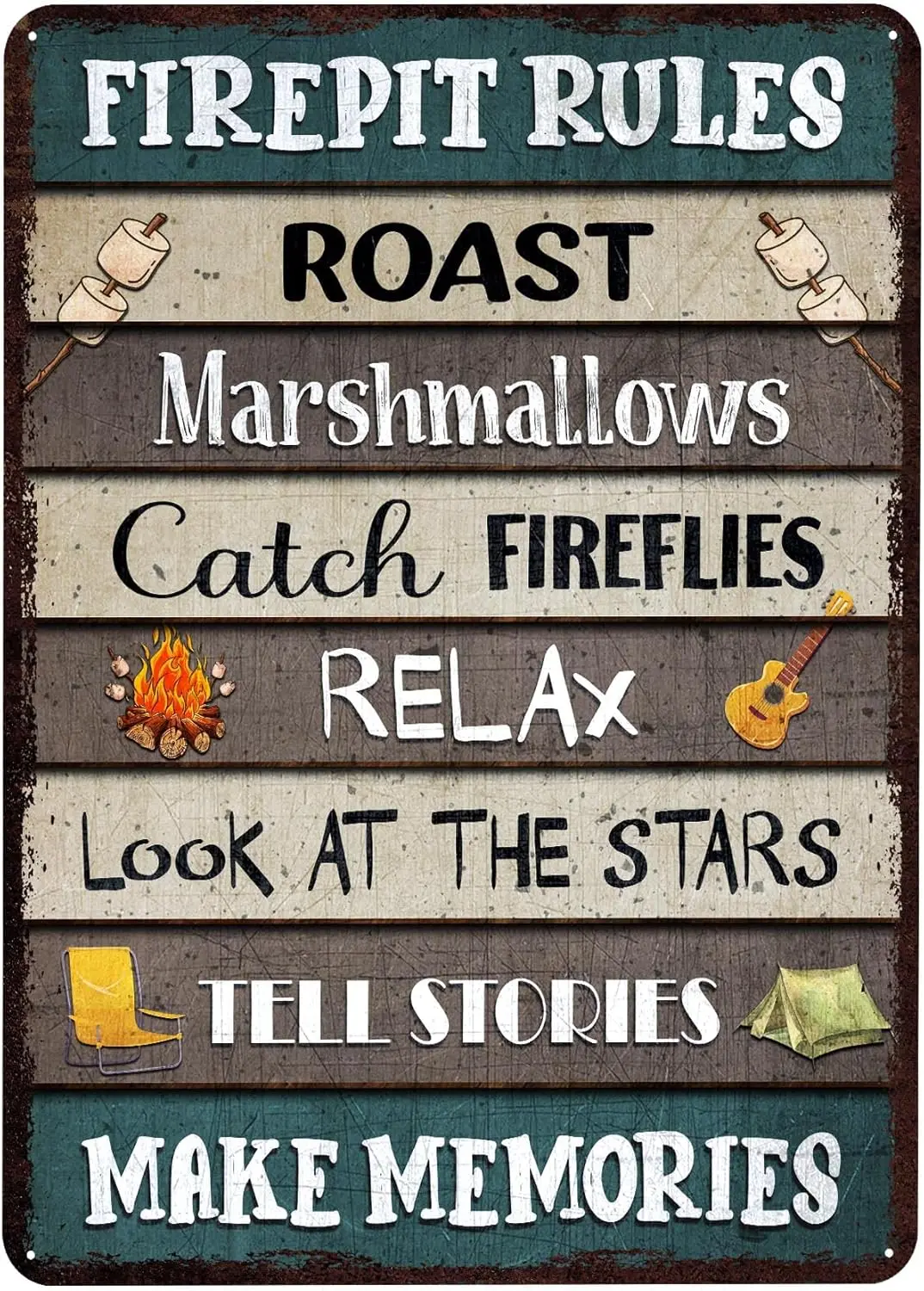 Fire Pit Rules Metal Tin Signs Roast Marshmallows Catch Fireflies Relax Metal Poster Rules Iron Plaque Art Gift Campsite Ba sign