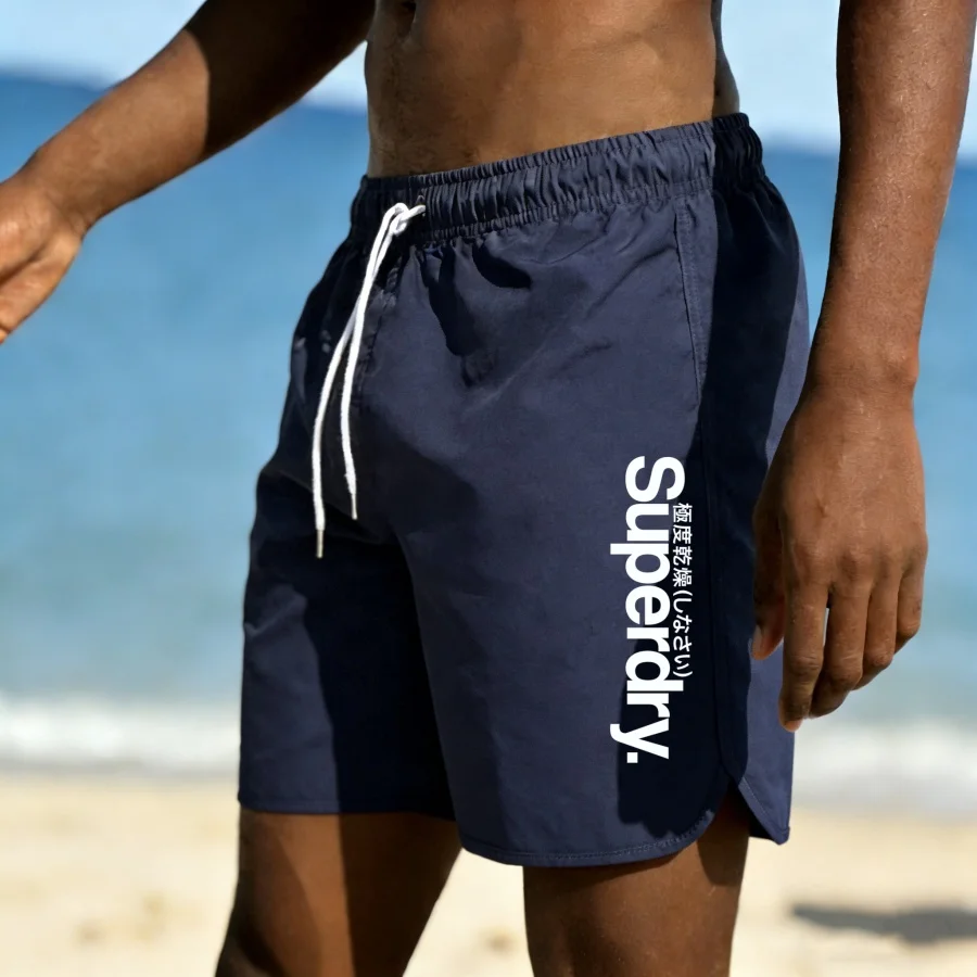 

2026 new letter printed men's beach shorts quick drying breathable loose beach vacation, summer men's swimming shorts