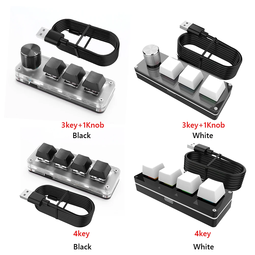 3 Key 1 Knob/4 Key Programming Macro Custom Knob Keyboard RGB Wired USB One Handed Hotswap Mechanical Gaming Keyboard