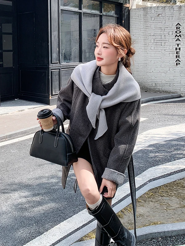 

Корейское шерстяное пальто-жилет с эффектом омоложения, женское, осенне-зимнее, приталенное, с длинными рукавами