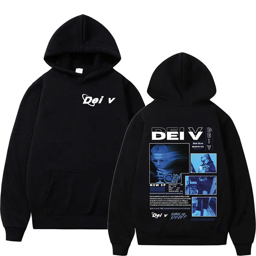 Rapper Quien Es Dei V? Tour 2025 New Album Hoodie Men's Hip Hop Fashion Pullover Sweatshirt Vintage Oversized Hoodies Streetwear