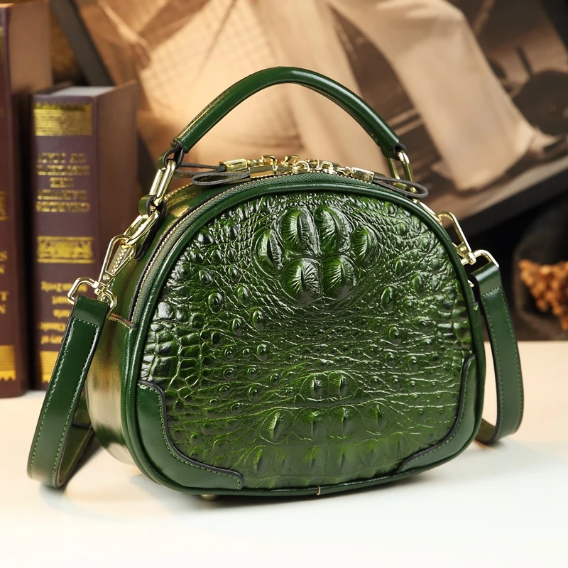 Crocodile Pattern Women Bags Genuine Leather Small crossbody Bag 2022 New Fashion Shoulder round Bag Portable Messenger Bag