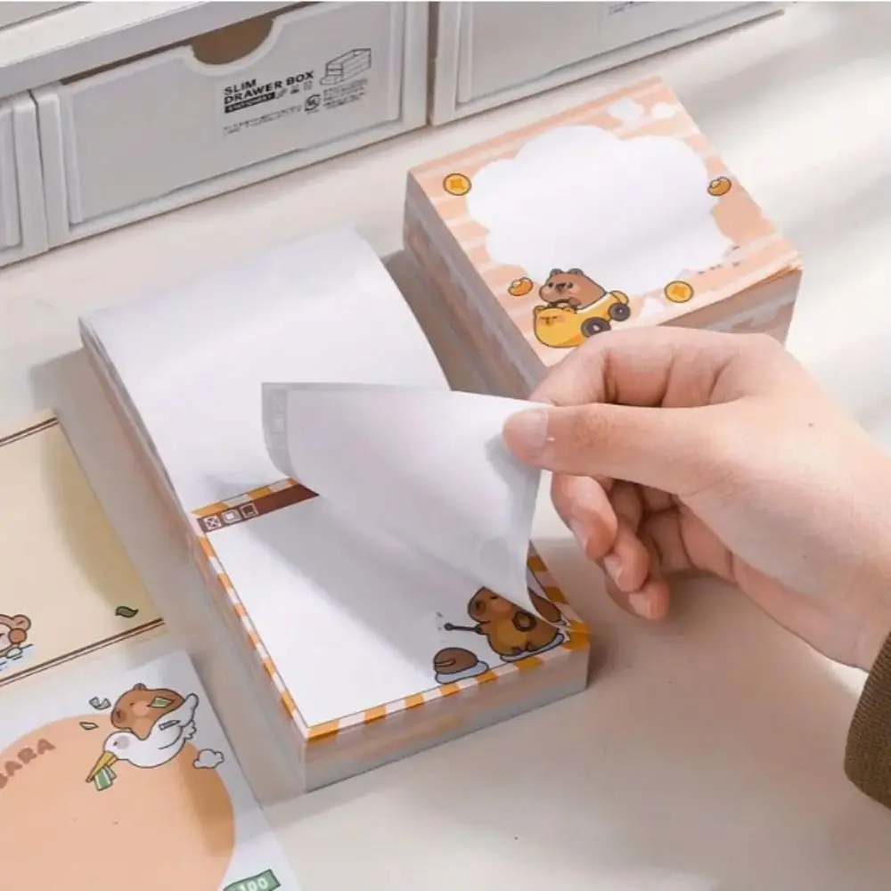 400 Sheets Message Paper Cute Capybara Note Paper Non Sticky Square Memo Reminder Paper Cartoon Kawaii Memo Notepad Stationery