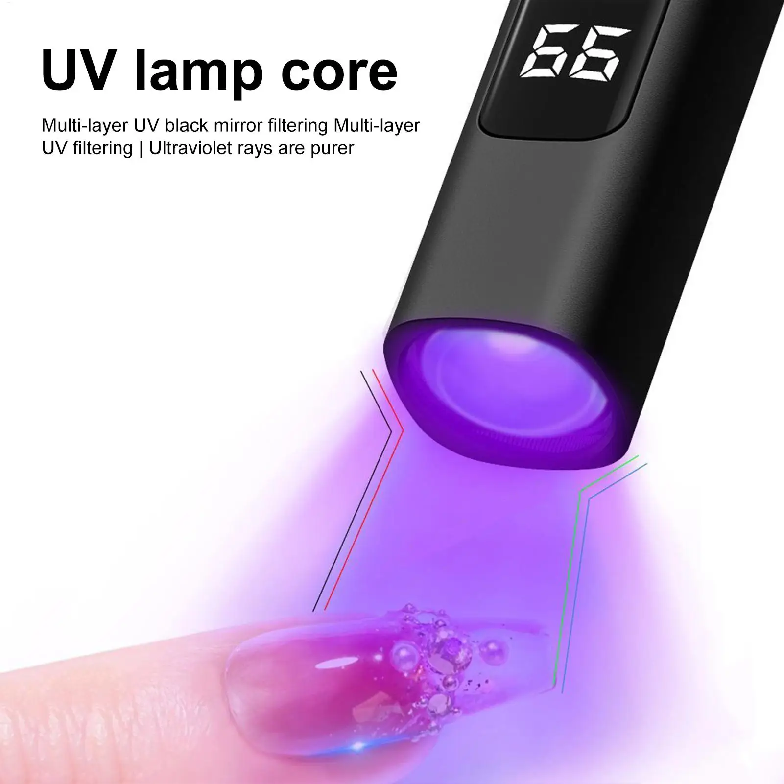

Mini Nail Lamp USB Rechargeable Fingernail Lamp Digital Display LED Nail Light With 2 Timing Modes For Manicure Pedicure Studio