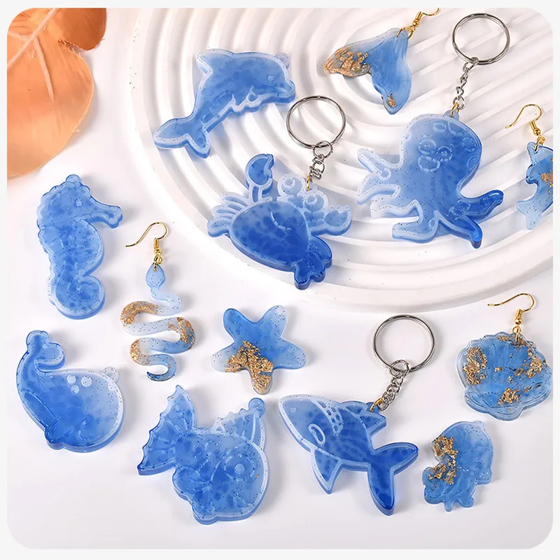 DIY Crystal Animal Jellyfish Shell Earrings Pendant Silicone Mold Cute Sea Animals Molds For Keychain Jewelry Resin Making Craft