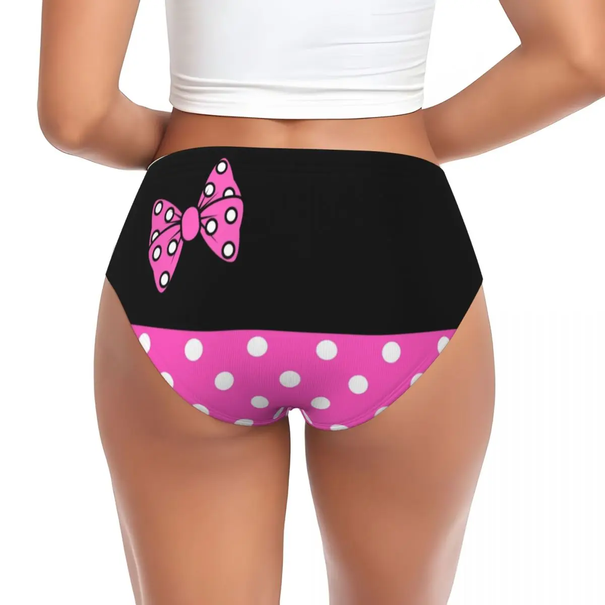 Custom Women's Pink Minnie Polkadots Panties Underwear Female Comfort Animated Briefs Underpants