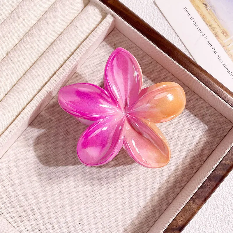 Sweet Gradient Colorful Flower Acrylic Hair Claw Clip Korean Women Girls Hairpin Summer Beach Hawaiian Headwear Hair Accessories