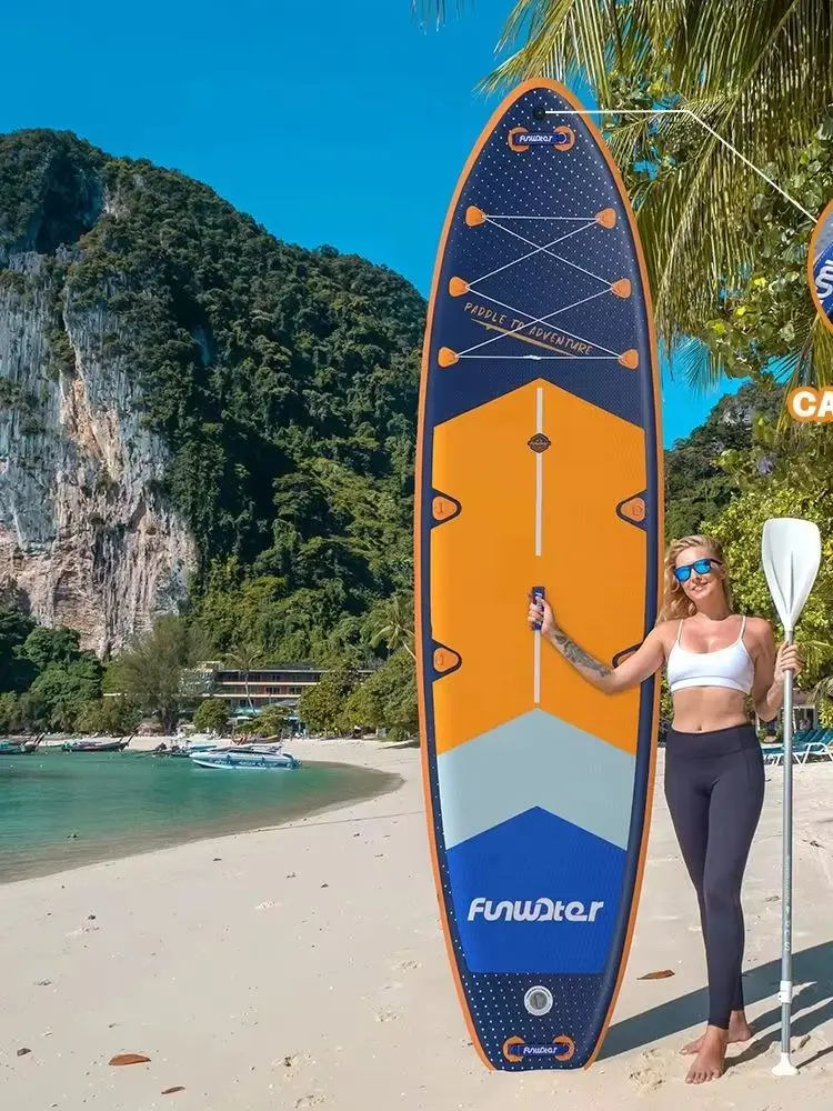 Funwater SUPFW43B Aufblasbares Stand-Up-Paddleboard 350x90x15cm SUP-Board 200kg Tragkraft für Erwachsene mit doppelseitigem Paddel SUP-Sitz 3 Finnen Sicherheitsleine 10L Trockentasche Wasserdichte