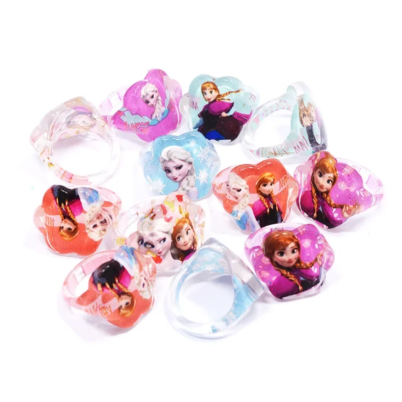 5pcs Disney Frozen Kid Rings Cartoon Princess Elsa Anna Acrylic Rings Girls Baby Toys Jewellery Party Decor Toys Birthday Gifts