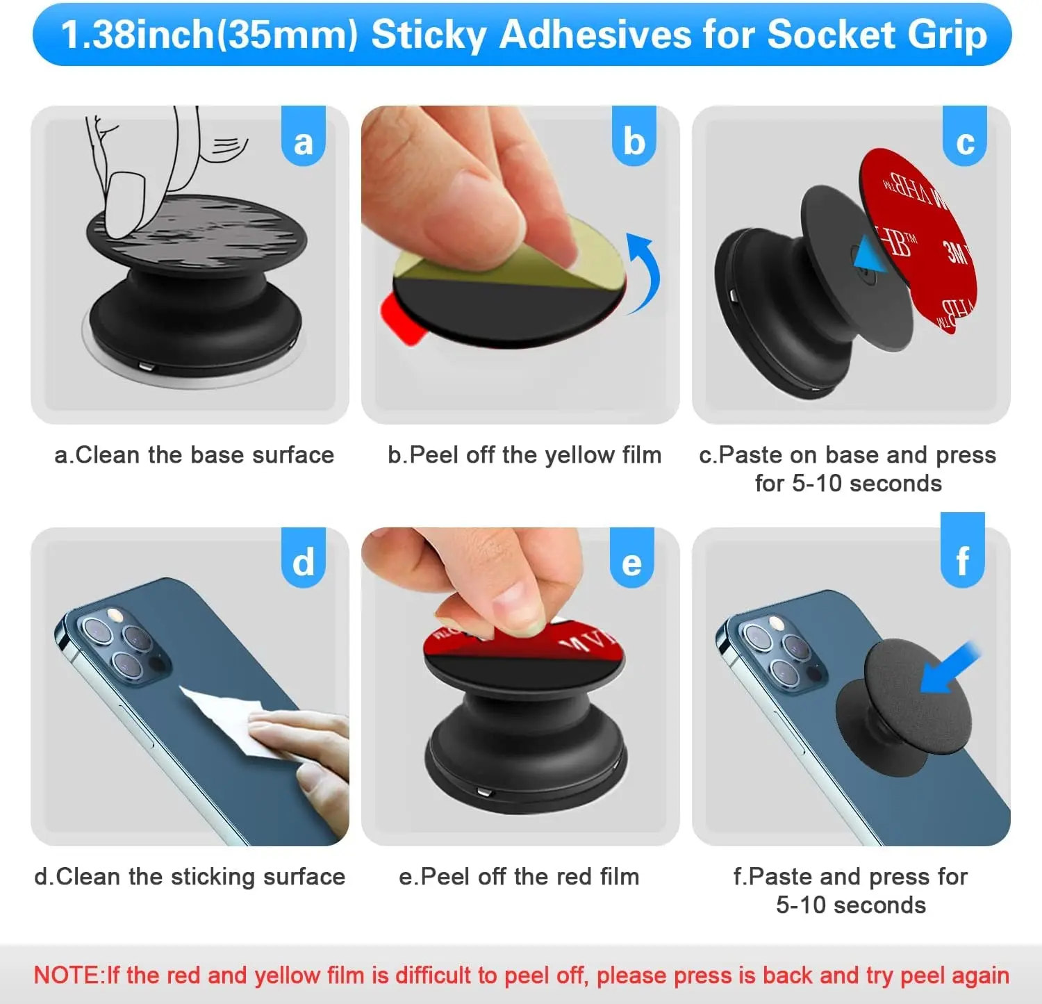 VHB Sticky Pads for Socket Mount | Magnetic Phone Holder Adhesive | Double Sided Tape for Grip & Stand