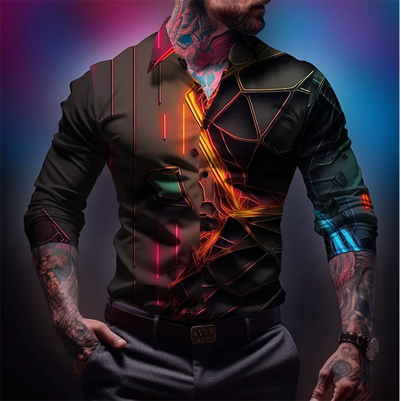 Camisa con solapa y botones para hombre, camisa de Phoenix Flame a la moda, informal, geométrica, suave y cómoda, para fiesta al aire libre, talla grande, novedad de 2024