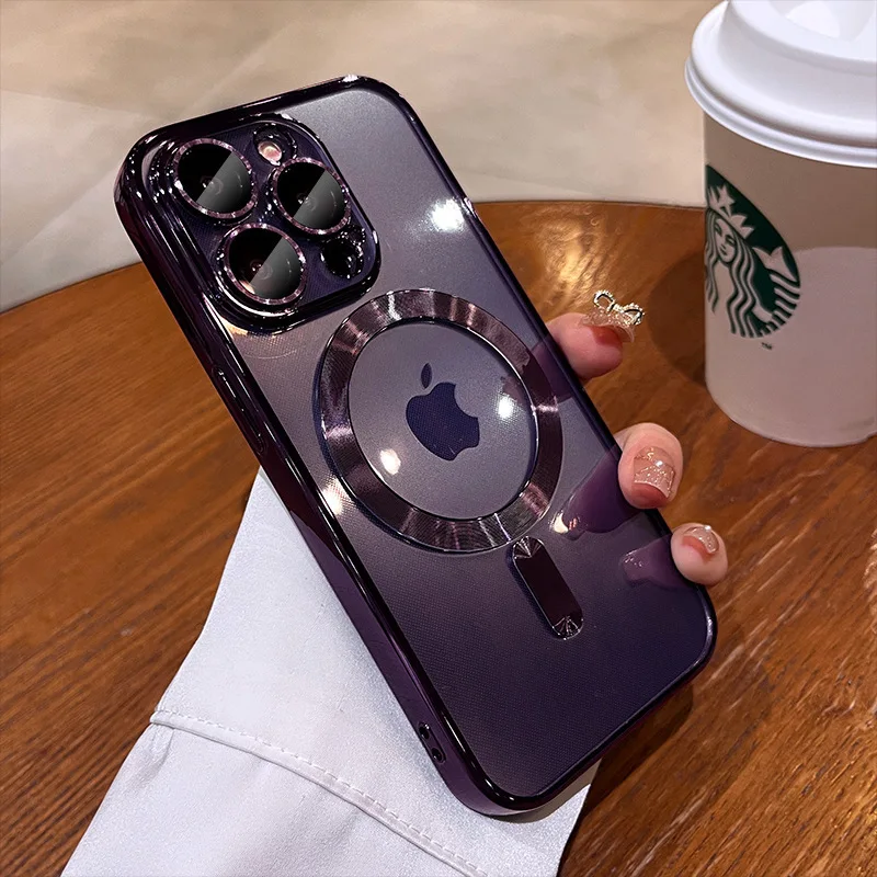Fashion Magnetic Case For Magsafe For iPhone 16 15 14 13 12 11 Pro Max Plus Plating Clear Soft Silicone Wireless Charging Cover image 2