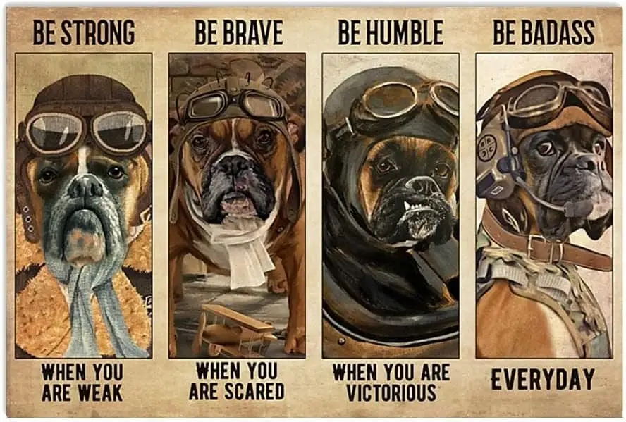 Boxer pilot dog to be strong brave modest is bad for Home Coffee Wall Decoration Retro Bar Garage metal tin sign 8x12 Inch