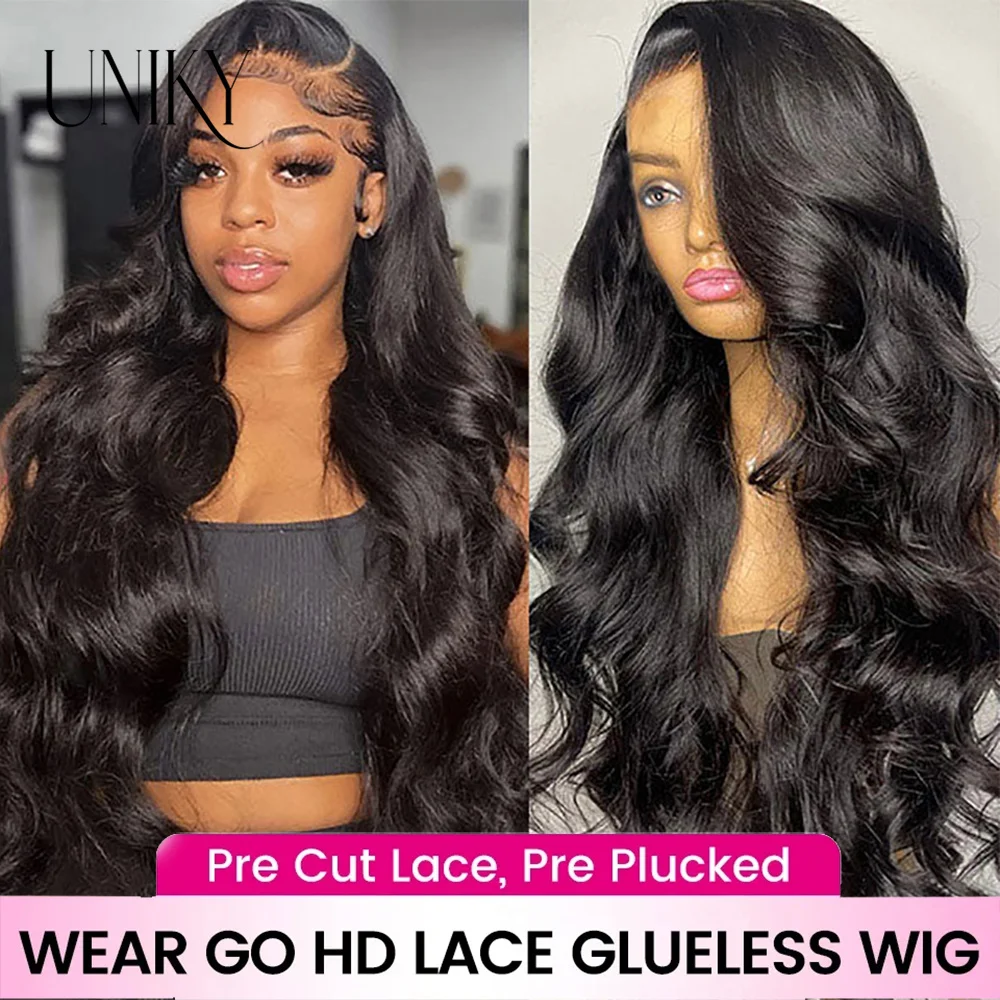 

Pre Cut Glueless Wig Preplucked Human Hair Ready To Wear Body Wave 180% Density 13x4 HD Transparent Lace Frontal Wigs For Women