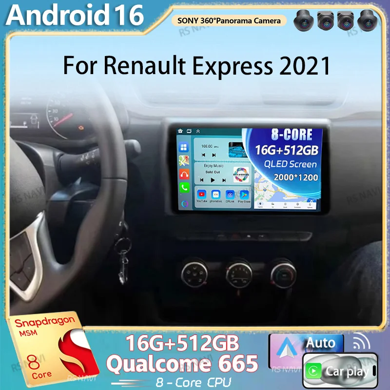 Radio para Auto Android 16 con Carplay, WIFI+4G para Renault Express 2021, Reproductor Multimedia de Video, GPS, Navegación, Audio, Autoradio, Estéreo