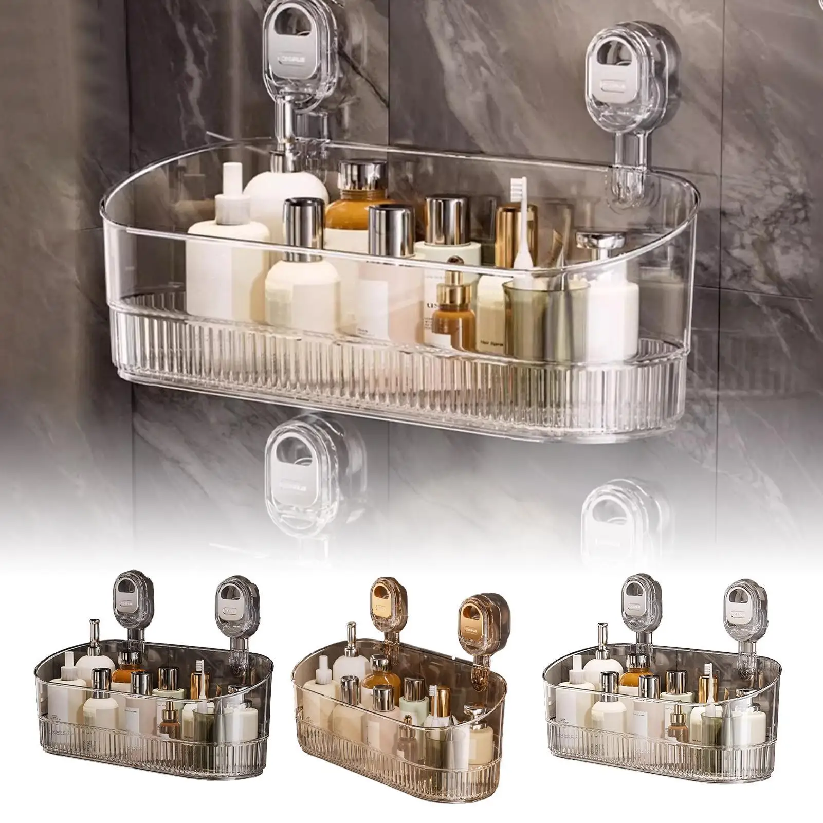 Duschregal mit starkem Saugnapf, ohne Bohren, Badezimmer-Aufbewahrungsregal mit Abflusslöchern, hält Shampoo, Seife und Rasierer, Badezimmer-Organizer