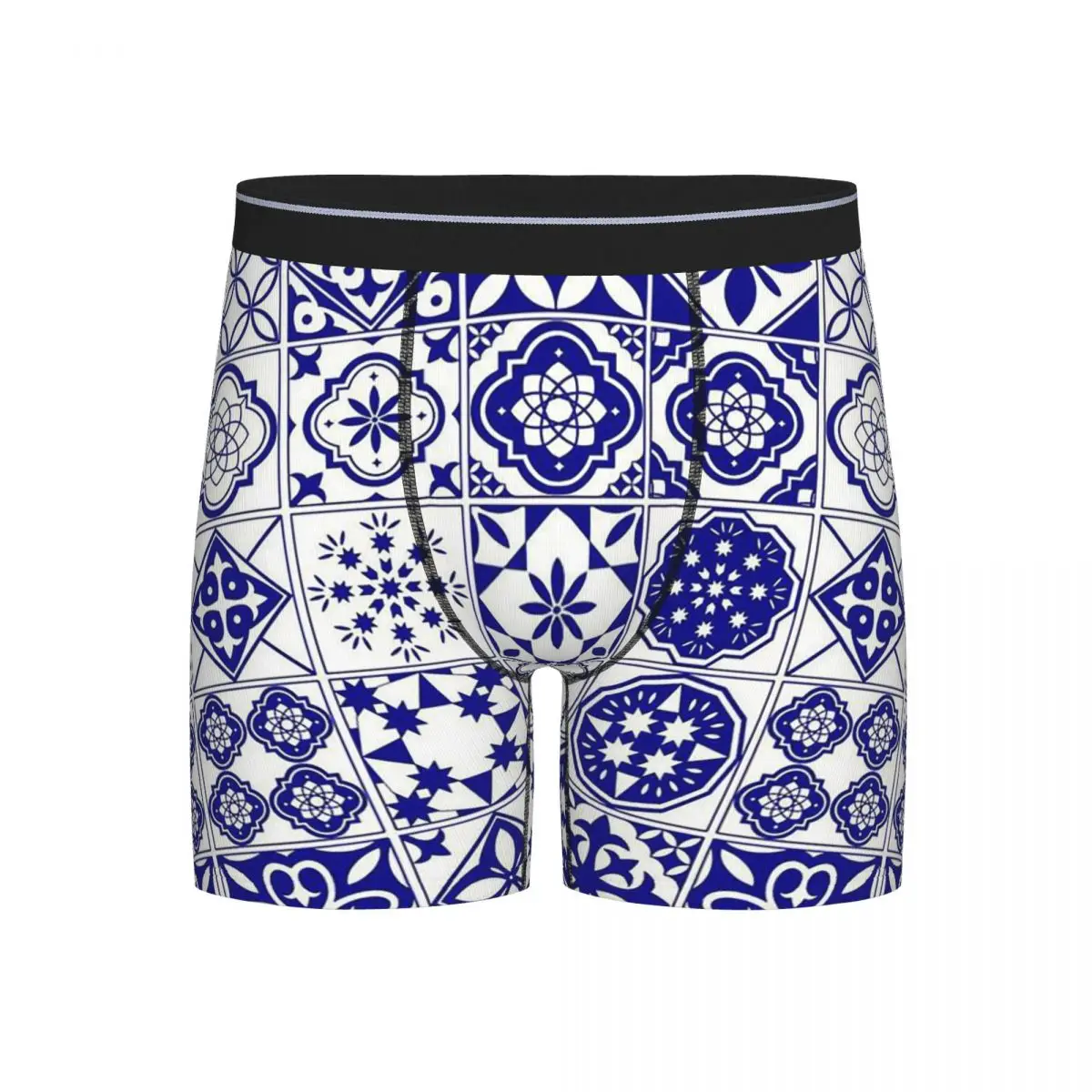 

Long Boxer Underpants Shorts Blue Portuguese Tile Portugal Azulejo Flower Panties Men Comfortable Underwear for Homme Man Gift