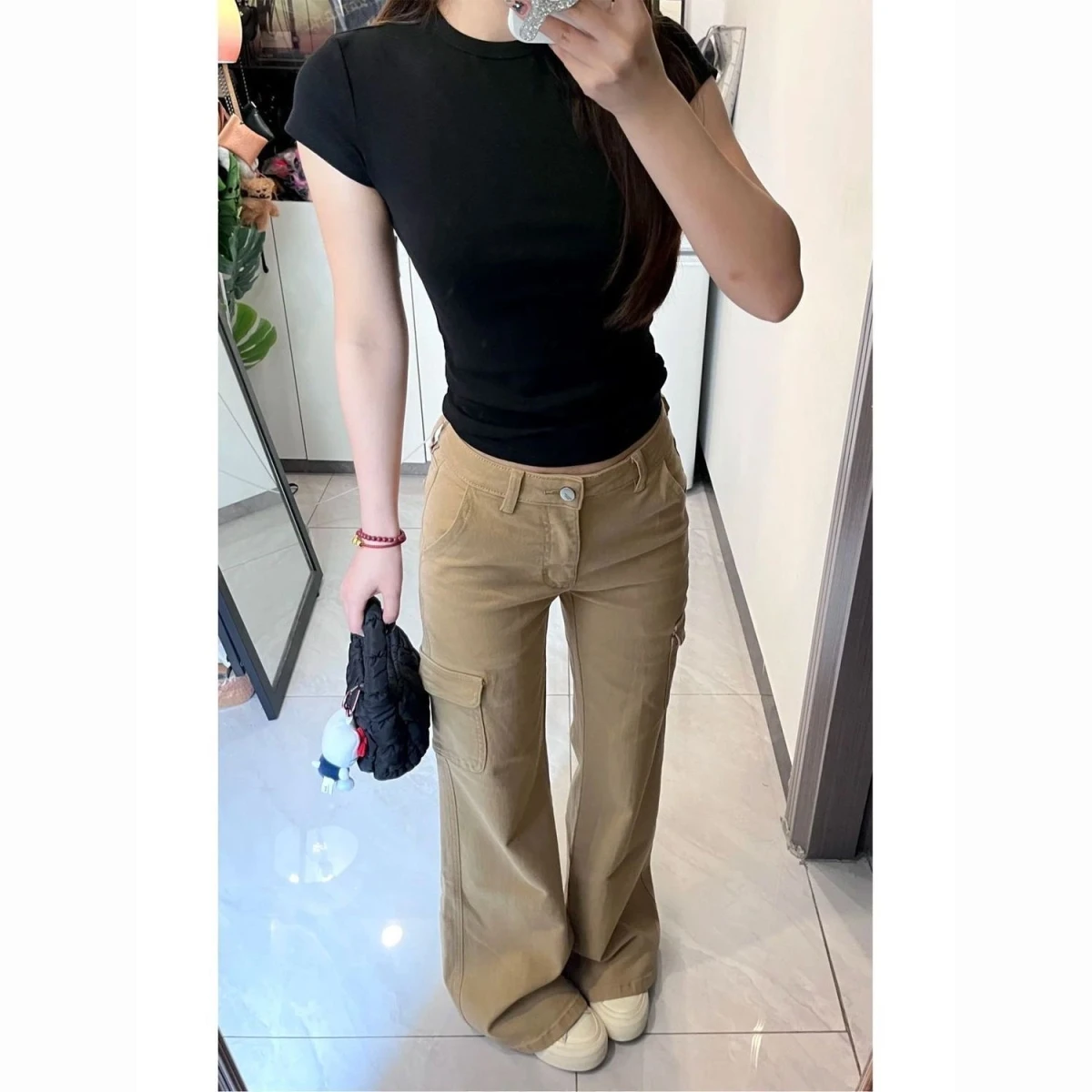 

Женские джинсы-клеш цвета хаки в американском ретро-стиле, новинка 2026 года, эластичные, утягивающие, с широкими штанинами, не однородные по цвету