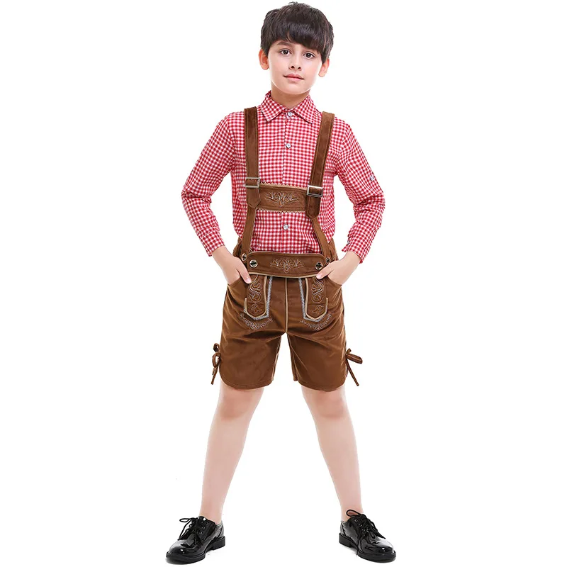

Flannel Lederhosen Plaid Shirt Bavarian National Oktoberfest For Boy CostumeCarnival Halloween Cosplay Fancy Party Dress