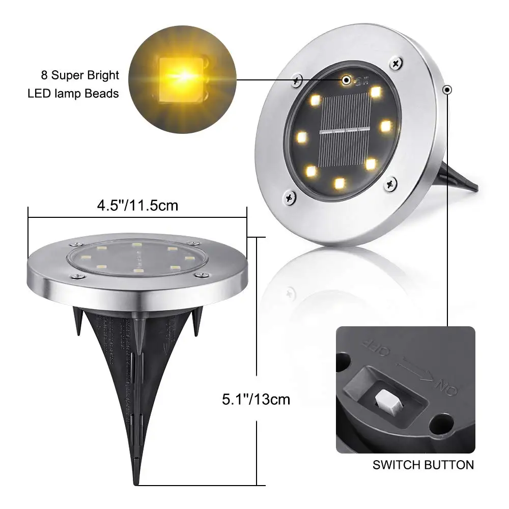 2-16 Pack Zonne-Energie Grondverlichting Buiten 8 Led Waterdichte Tuin In De Grond Pad Landschapsverlichting Voor Grasdek Patio Loopbrug