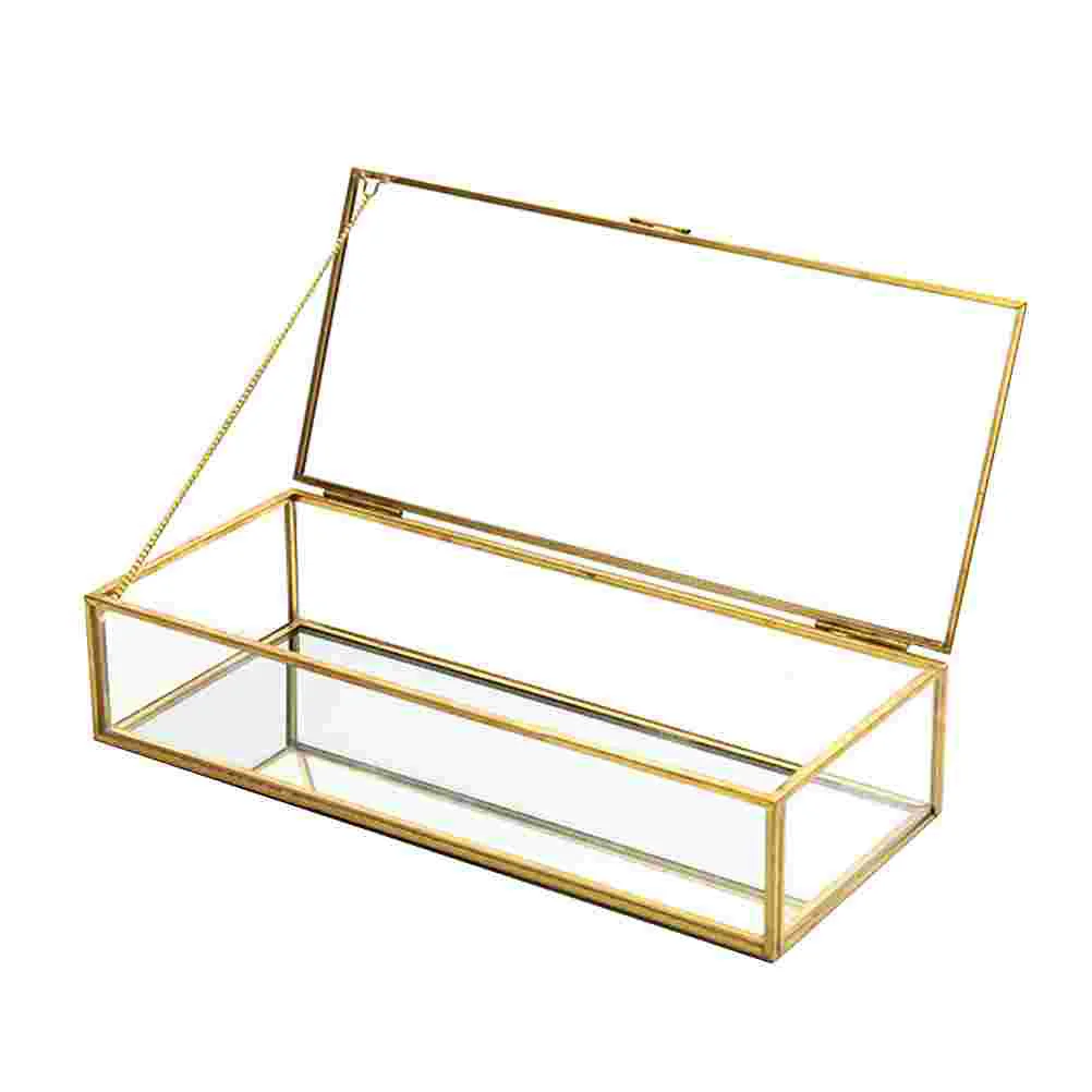 

Jewelry Glass Case Golden Makeup Storage Box Container Geometry Jewelry Display Box Wedding Favor (Golden)