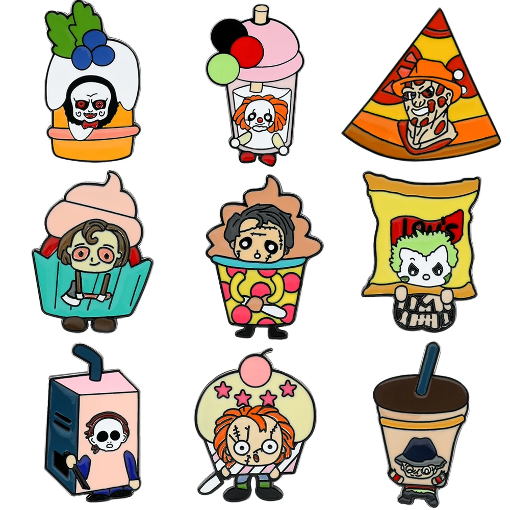 Creative Funny Anime Horror Scream Pins Cartoon Joker Bubble Tea Enamel Badges on Backpack for Women Halloween Jewelry Gifts