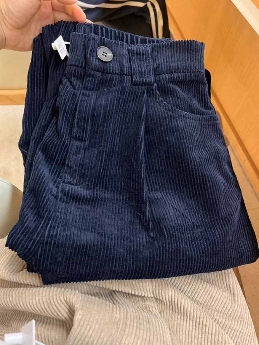 

Retro High Waist Wide Leg Corduroy Pants for Women in Royal Blue Versatile Autumn Winter Faion plus Size Ladies Trousers