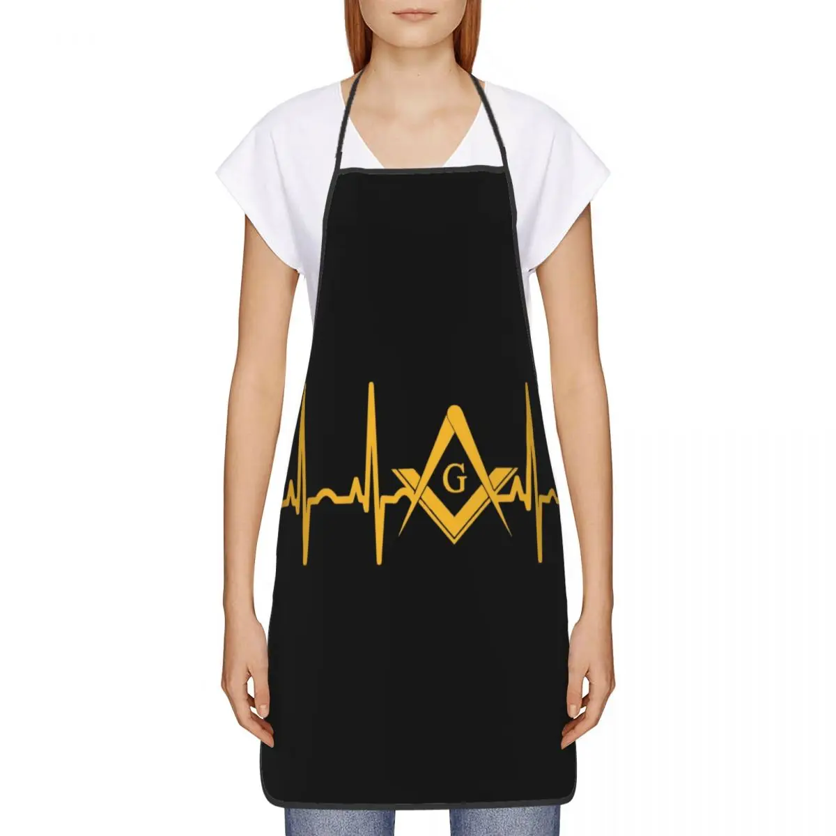 Custom Unisex Heartbeat Freemason Bib Apron Adult Women Men Chef Tablier Cuisine for Cooking Kitchen Masonic Mason Gardening