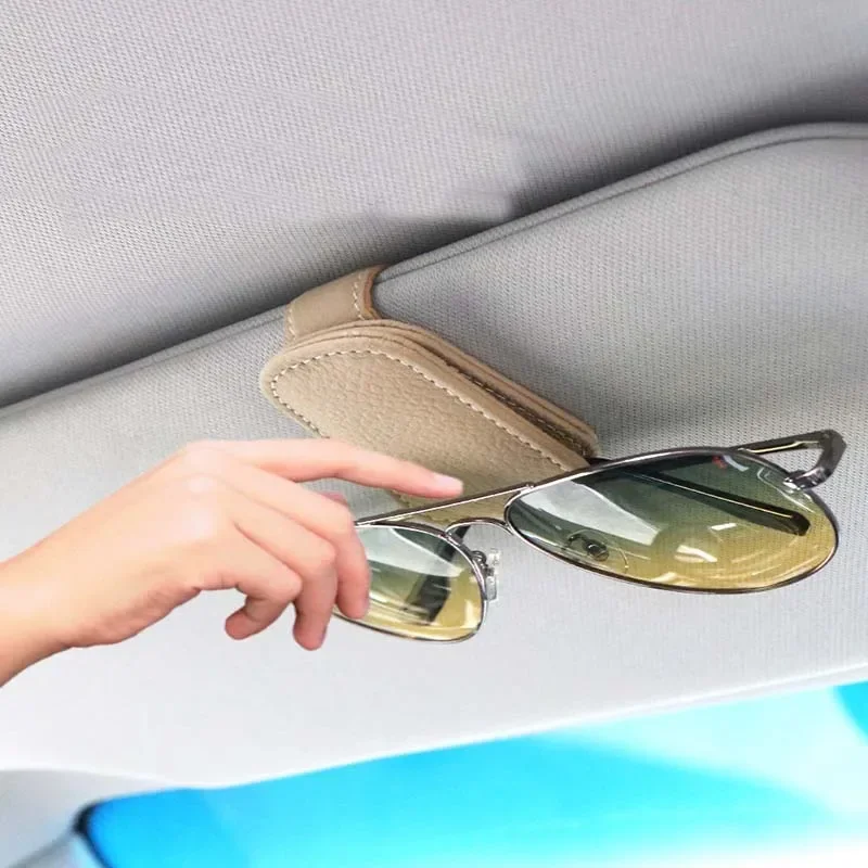 Hanging Protective Practical Car Glasses Holder Strong Magnet Sunglasses Clip PU Leather Sun Visor Space Saving Universal