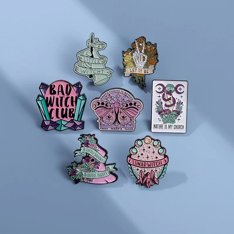 Bad Witch Club Enamel Pin Moon Phase Butterfly Skeleton Hat Brooch Lapel Metal Badges Punk Gothic Jewelry Gift for Kids Friends