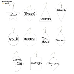 SOMEHOUR 11 Shapes Geometric Custom Photos Wooden Drop Earrings For Women Girls Gifts Handmade Print Round Heart Square Pendant