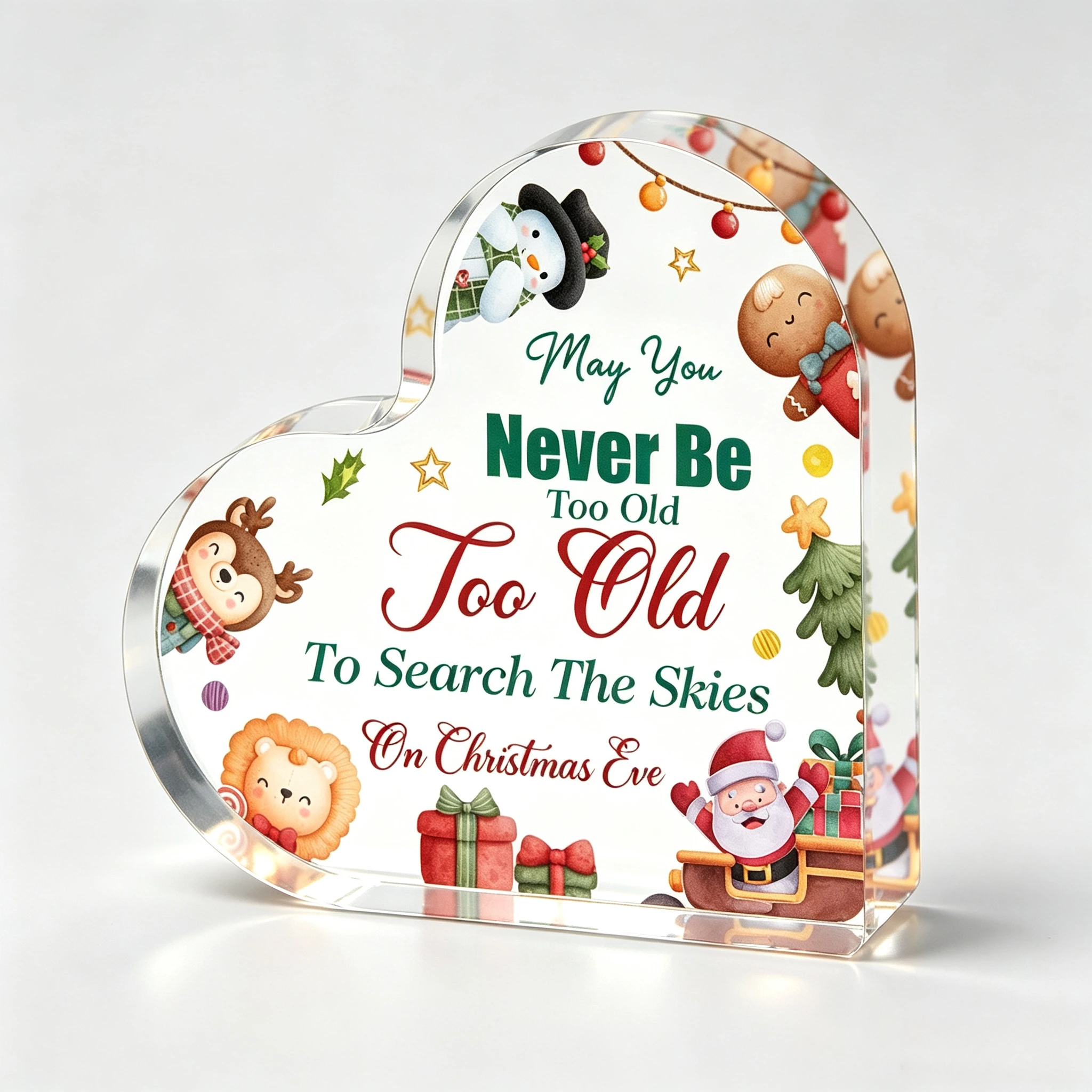 Christmas Heart Decor for Her Heart-Shaped Acrylic Sign Tabletop Decor for Office Desk Mantle Shelf Tiered Tray