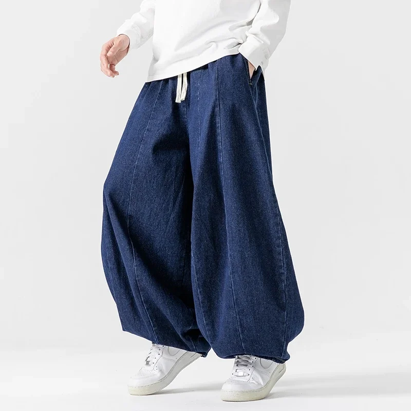 Men Casual Pants Japanese Styles Jeans Fashion Loose Mens Hip Hop Lantern Pants Streetwear Male Oversize Denim Wide Leg Trousers