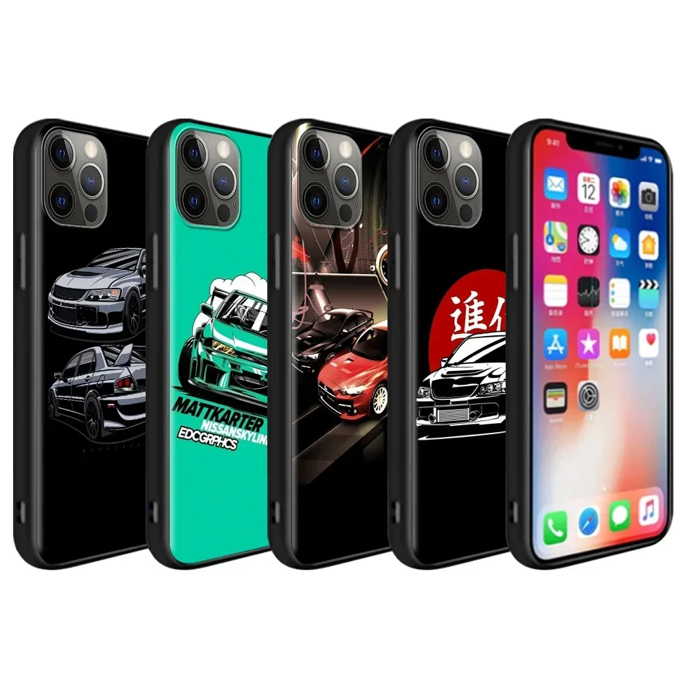 Cool Japan JDM Sports Car Comic Phone Case For iPhone 16 14 15 13 12 11 Pro Max Mini 7 8 15Plus SE Cover Mitsubishi Evo Skin Bag