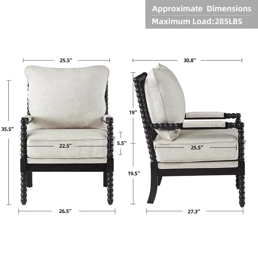 

Linen Fabric Spindle Accent Chair with Wood Frame,Bobbin Chair with High Resilience Spring Cushion and Armrest Pads, Leisure Ar