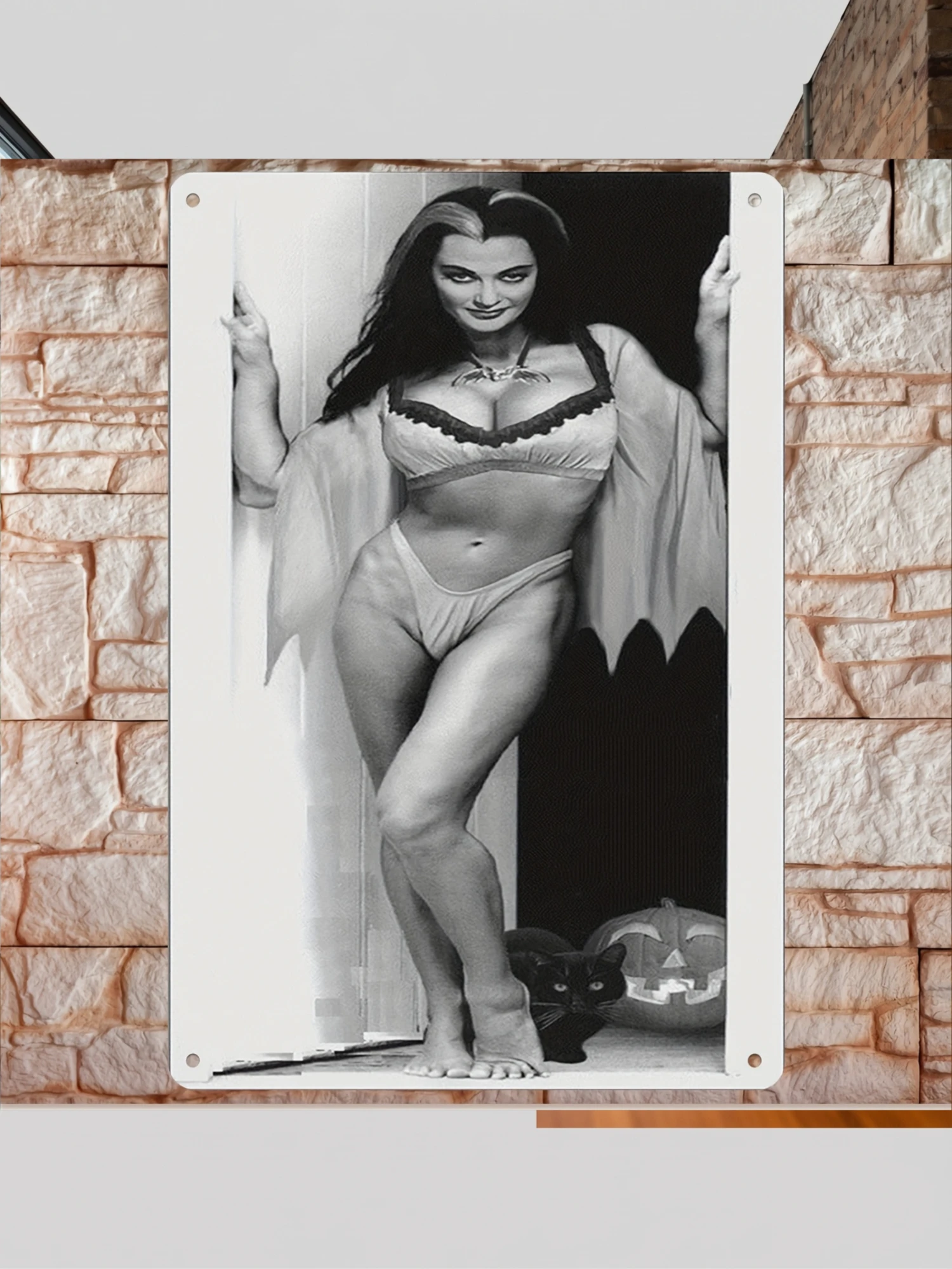 2D Flat, 1pc Lily Munster Metal Wall Art - Vintage Gothic TV Show Poster Sign with Iconic Lily Munster Character, 12x8 Inch Iron Retro Decor for Halloween & Christmas, Munster Family Collectible for Fans, 2D Flat
