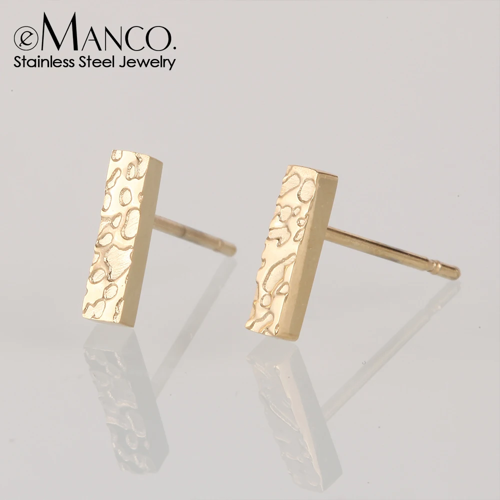 eManco Korean Horizontal Bar Hammered Stick Small Earrings Women's Fashion Stainless Steel Fine Bar Stud Earrings Jewelry